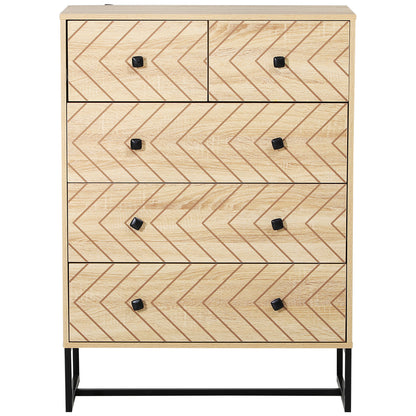 HOMCOM Drawer Chest Sideboard Cabinet Storage Unit Bedroom Home Unique Zigzag Design w/ Black Metal Handles Anti Tip & Top