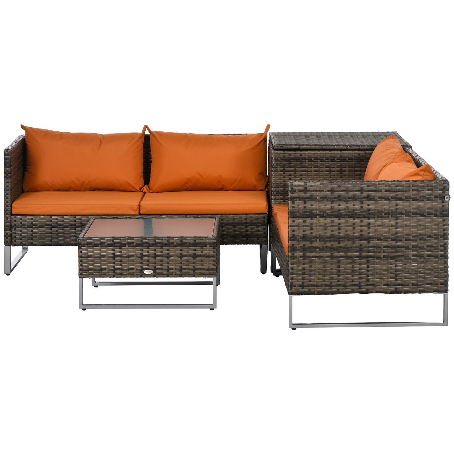 Outsunny Four-Piece Rattan Sofa Set, with Storage Table - Orange/Brown