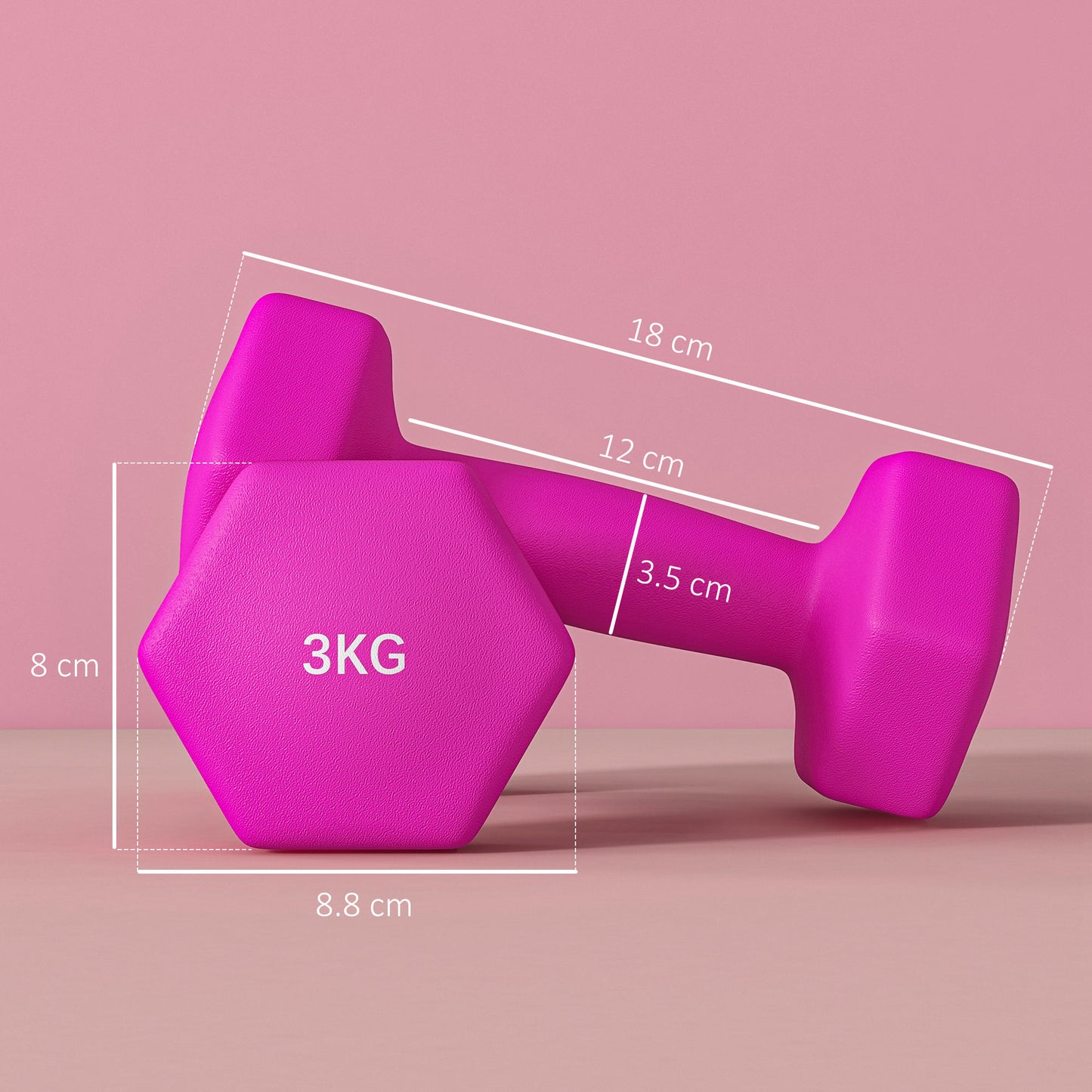 SPORTNOW 2 x 3kg Hexagonal Dumbbells Weights Set with Non-Slip Grip for Home Gym Workout, Pink