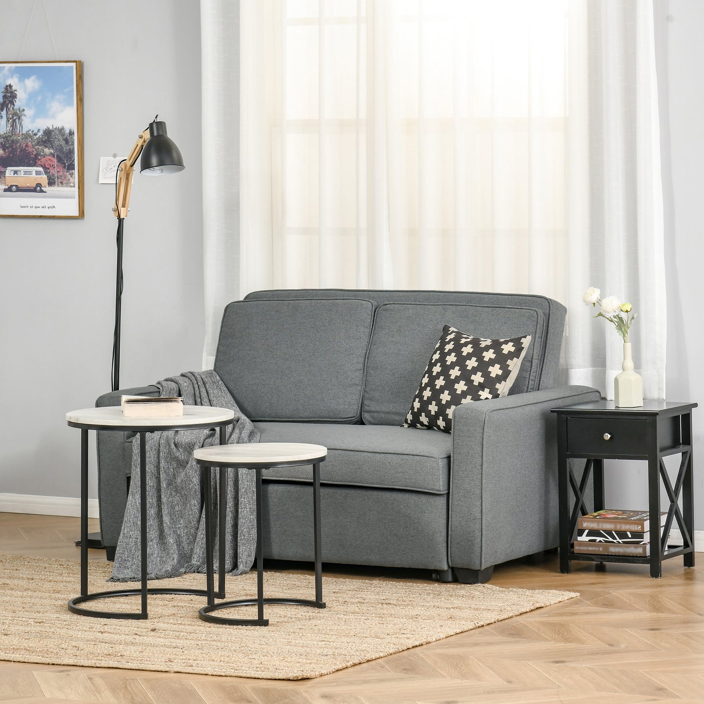 HOMCOM ouble Sofa Bed Click Clack Sofa Bed Pull Out Bed with Adjustable Backrest for Living Room and Bedroom Grey