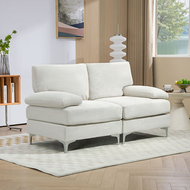 HOMCOM Seater Sofa, Modern Fabric Loveseat with Spring Cushion and Metal Legs, Small Couch for Living Room, Bedroom, Home Office, Reception, Cream White