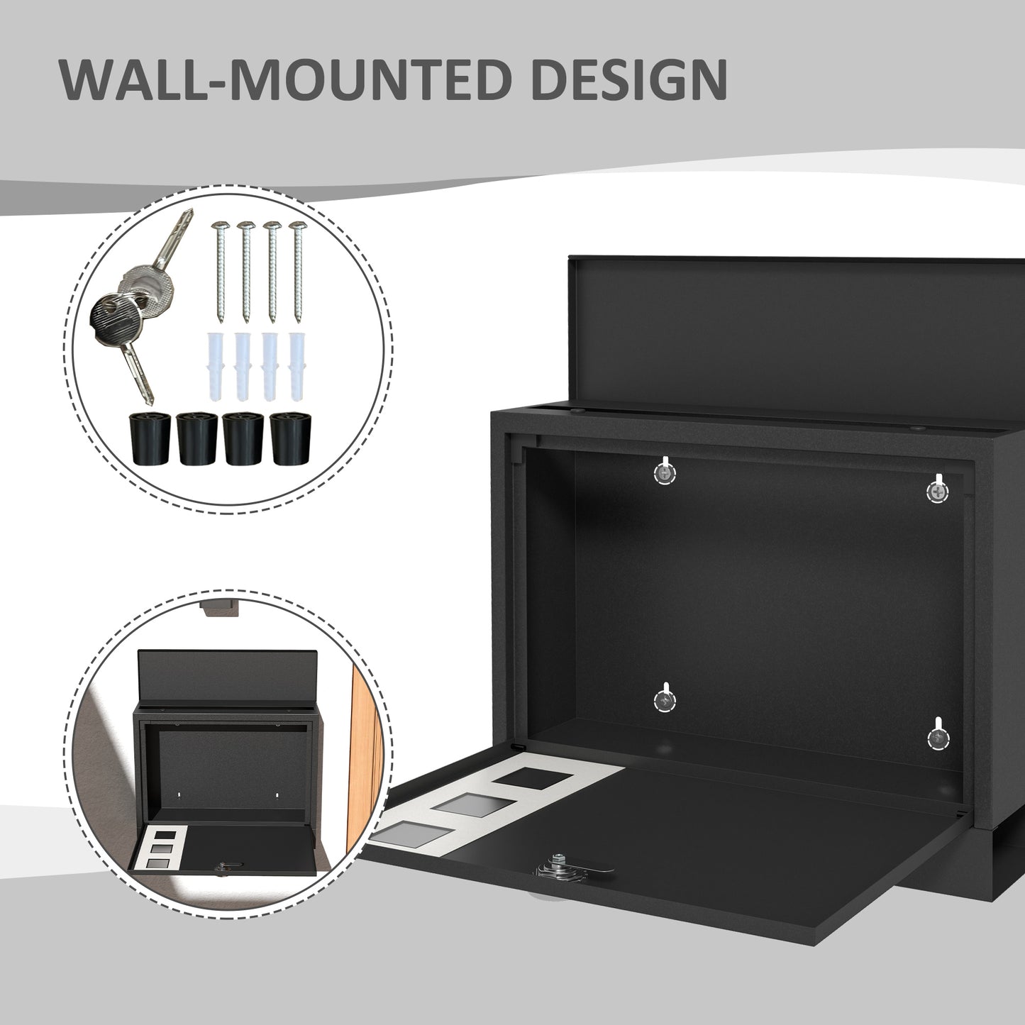 HOMCOM all Mounted Letterbox, Weatherproof Post Box, Modern Mailbox with 2 Keys and Viewing Windows, Easy to Install