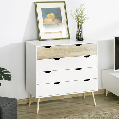 HOMCOM ordic Style Chest of Drawers, 5 Drawer Dresser with 4 Tapered Legs and Groove Handles, Storage Organizer Side Cabinet for Bedroom, Living Room