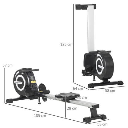 HOMCOM ndoor Body Health & Fitness Adjustable Magnetic Rowing Machine Rower with LCD Digital Monitor & Wheels for Home, Office, Gym