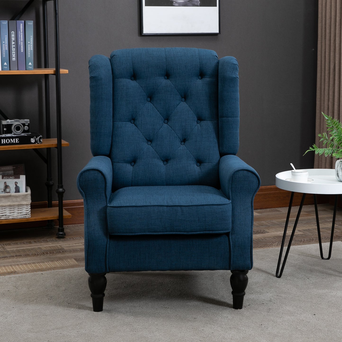 HOMCOM ingback Accent Chair, Retro Upholstered Button Tufted Occasional Chair for Living Room and Bedroom, Blue