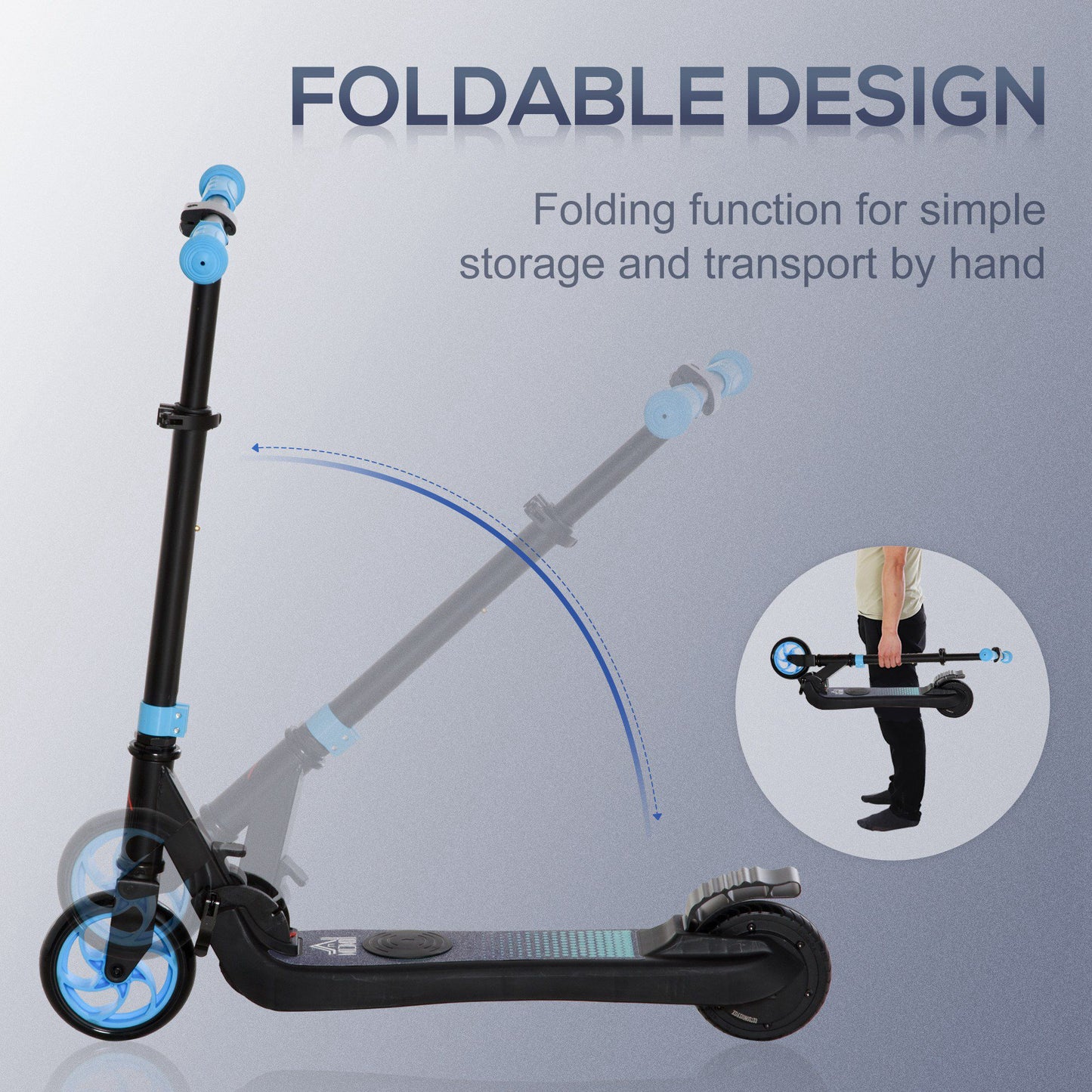 HOMCOM olding Electric Scooter with Brake, for Ages 6+ Years, 8km/h Maximum Speed, Blue