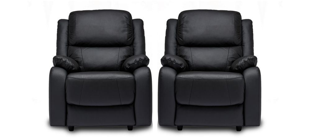 Palermo Black Leather 3-Seater Sofa with 2 Manual Reclining Armchairs - Also Available in Burgundy and Grey