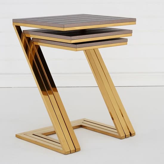 FURCO Templar Side Table with Gold Stainless Steel Legs and Faux Snake Skin Surface