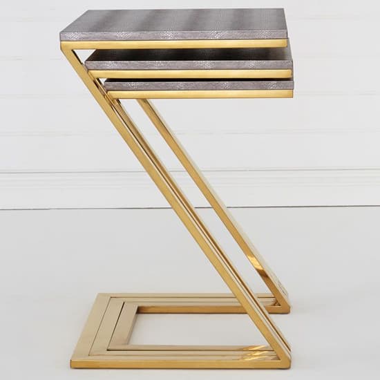 FURCO Templar Side Table with Gold Stainless Steel Legs and Faux Snake Skin Surface