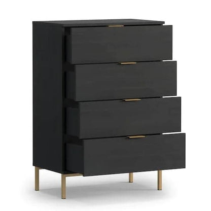 Pavia Wooden Chest Of 4 Drawers In Black Portland Ash