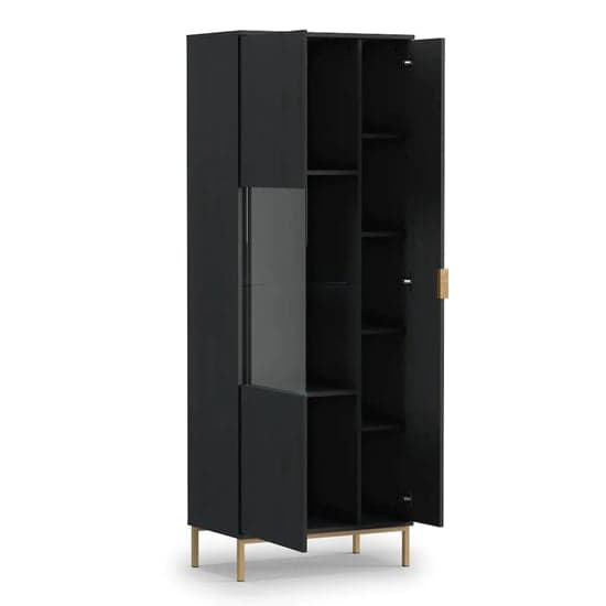 Pavia Wooden Display Cabinet Tall 2 Doors In Black Portland Ash