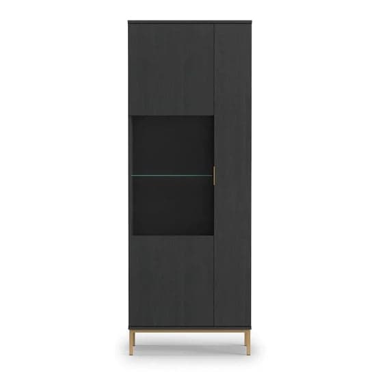 Pavia Wooden Display Cabinet Tall 2 Doors In Black Portland Ash