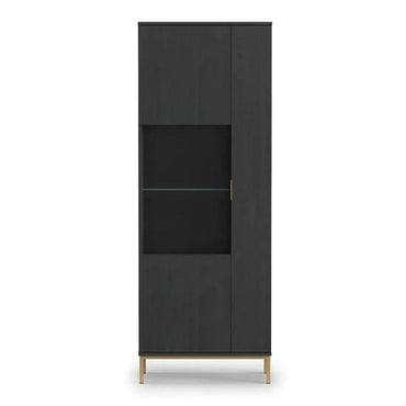 Pavia Wooden Display Cabinet Tall 2 Doors In Black Portland Ash