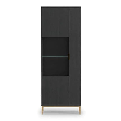 Pavia Wooden Display Cabinet Tall 2 Doors In Black Portland Ash