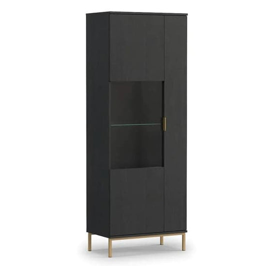 Pavia Wooden Display Cabinet Tall 2 Doors In Black Portland Ash