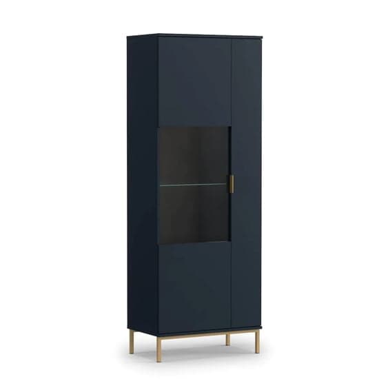 Pavia Wooden Display Cabinet Tall With 2 Doors In Navy