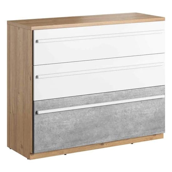 Modern White and Concrete Effect Kids Chest of 3 Drawers by Furco