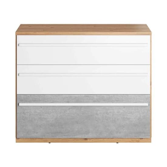 Modern White and Concrete Effect Kids Chest of 3 Drawers by Furco