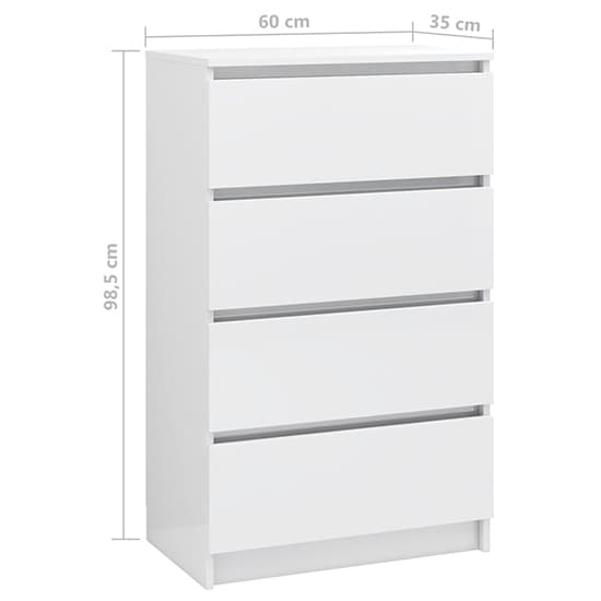 Perris High Gloss Chest Of 4 Drawers In White