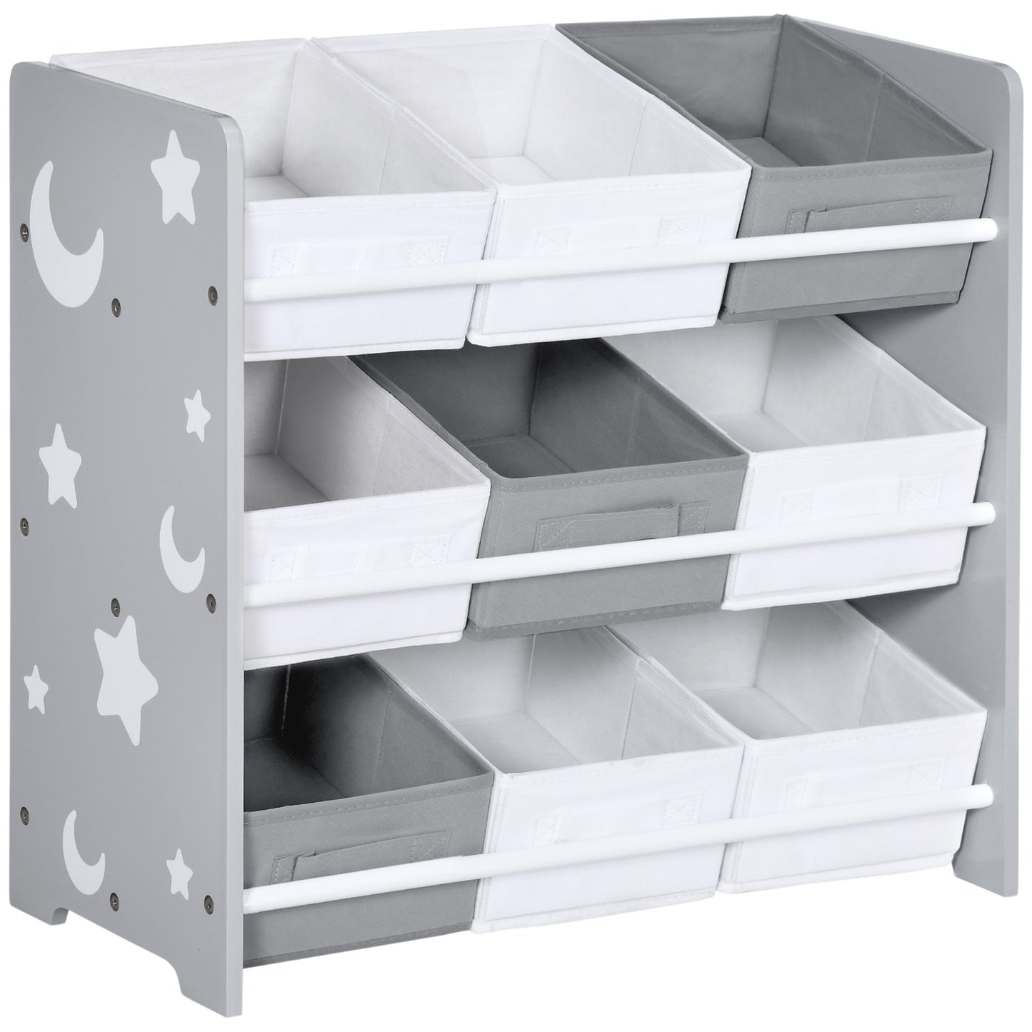 ZONEKIZ Kids Storage Rack, with Nine Removable Baskets, for Nursery, Bedroom, Playroom - Grey