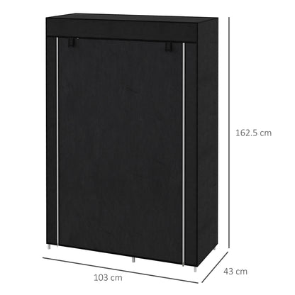 HOMCOM abric Wardrobe, Portable Wardrobe with 6 Shelves, 1 Hanging Rail, Foldable Closets, 103 x 43 x 162.5 cm, Black