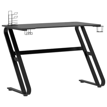 Black Phenix Gaming Desk with ZZ-Shape Iron Legs and Built-in Accessories