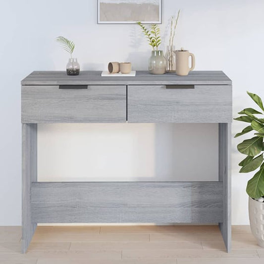 FURCO Phila Grey Sonoma Oak Console Table with 2 Drawers for Entryway and Living Room