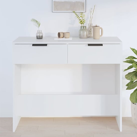 FURCO Phila White Console Table with 2 Storage Drawers for Entryway and Living Room