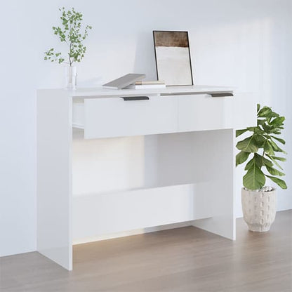 White High Gloss Console Table with 2 Drawers for Entryway and Living Room