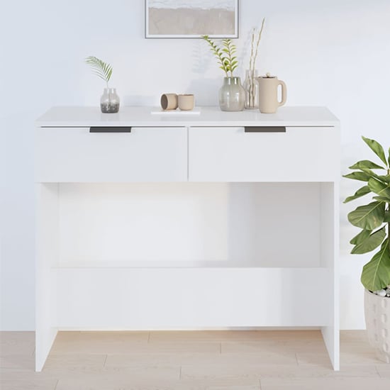 White High Gloss Console Table with 2 Drawers for Entryway and Living Room