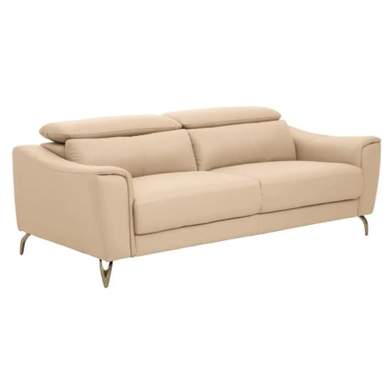 Cream Faux Leather 3-Seater Sofa with Stainless Steel Legs - FURCO Phoenixville