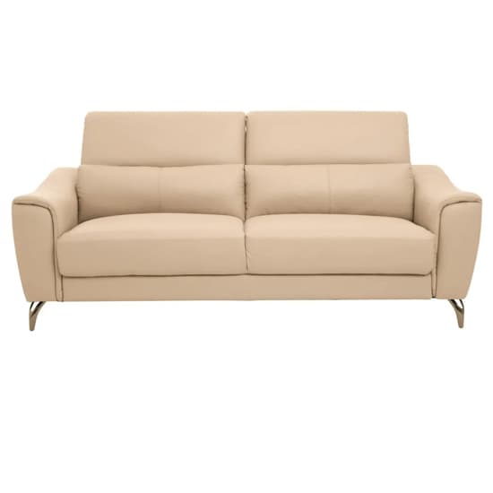 Cream Faux Leather 3-Seater Sofa with Stainless Steel Legs - FURCO Phoenixville