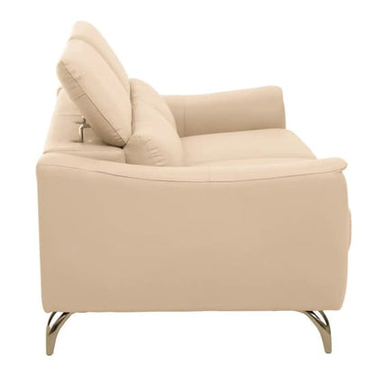 Cream Faux Leather 3-Seater Sofa with Stainless Steel Legs - FURCO Phoenixville