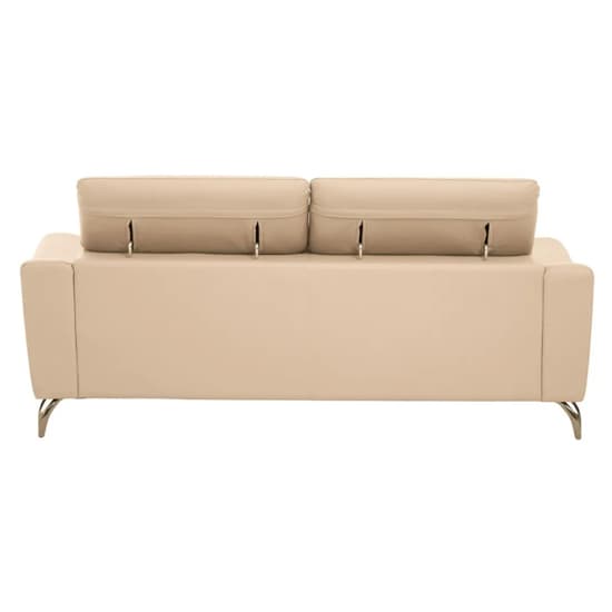 Cream Faux Leather 3-Seater Sofa with Stainless Steel Legs - FURCO Phoenixville