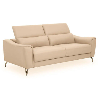 Cream Faux Leather 3-Seater Sofa with Stainless Steel Legs - FURCO Phoenixville