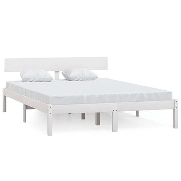 FURCO Phyre White Solid Pine Double Bed Frame with Headboard - Fits 140 x 200 cm Mattress