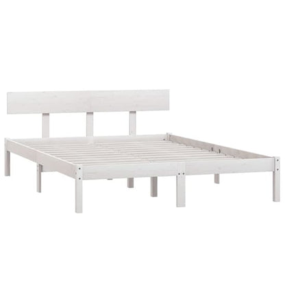 FURCO Phyre White Solid Pine Double Bed Frame with Headboard - Fits 140 x 200 cm Mattress