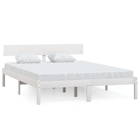 FURCO White Solid Pinewood Small Double Bed Frame with Headboard and Mattress Support