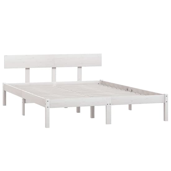 FURCO White Solid Pinewood Small Double Bed Frame with Headboard and Mattress Support