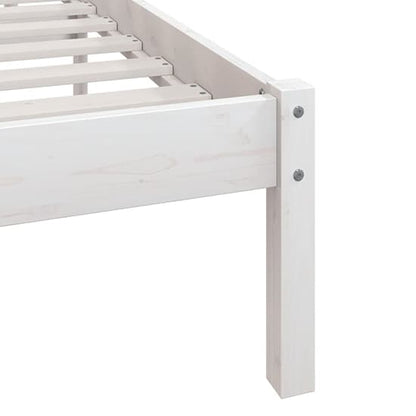 FURCO White Solid Pinewood Small Double Bed Frame with Headboard and Mattress Support