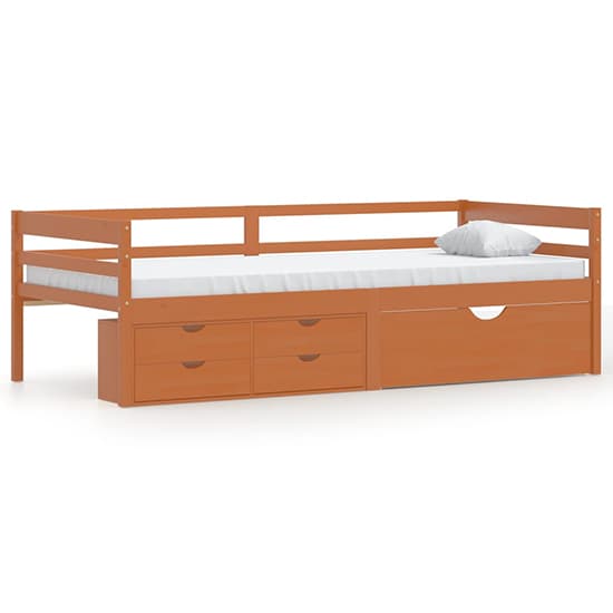 FURCO Honey Brown Pine Wood Day Bed with Storage Drawers for 90 x 200 cm Mattress