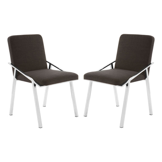 Markeb Black Fabric Dining Chairs With Silver Frame In A Pair