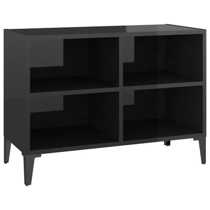 Black High Gloss TV Stand with Metal Legs - FURCO Pilvi Storage Cabinet for Living Room