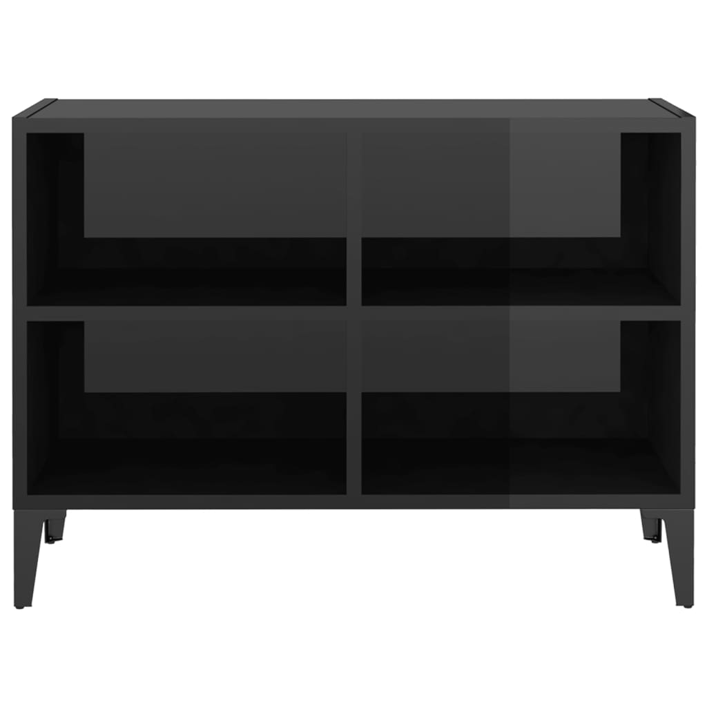 Black High Gloss TV Stand with Metal Legs - FURCO Pilvi Storage Cabinet for Living Room