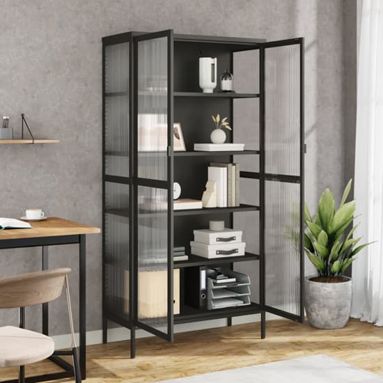 Piper Glass And Steel Display Cabinet With 2 Doors In Black