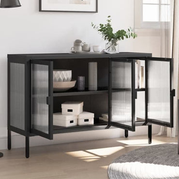 Piper Glass And Steel Sideboard With 3 Doors In Black