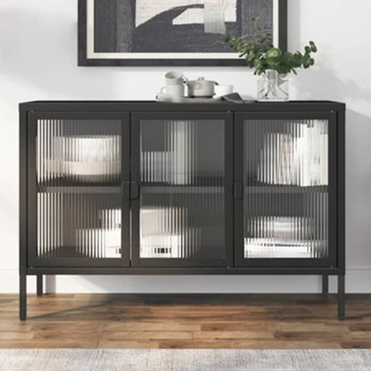 Piper Glass And Steel Sideboard With 3 Doors In Black