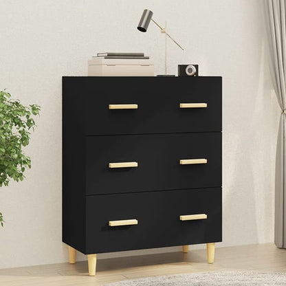 Black Engineered Wood Chest of 3 Drawers for Stylish Storage