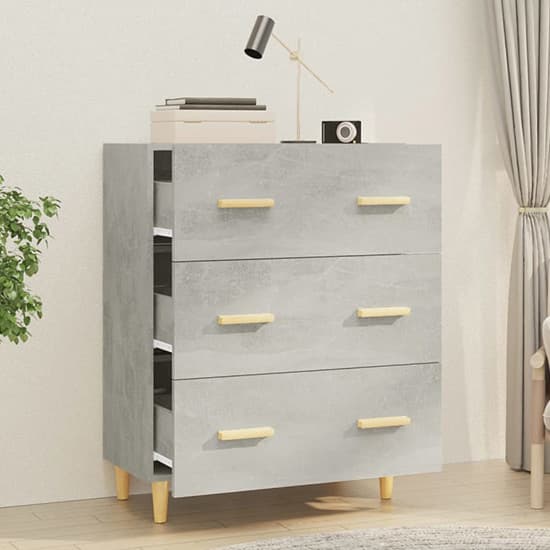 Pirro Wooden Chest Of 3 Drawers In Concrete Effect