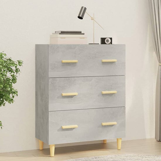 Contemporary Concrete Effect Wooden Chest with 3 Drawers for Stylish Storage